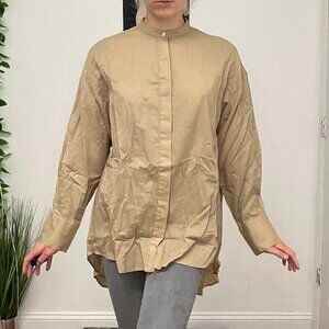 Florent High-Low Button-Up Shirt Dress Long Sleeve Size S Tan
